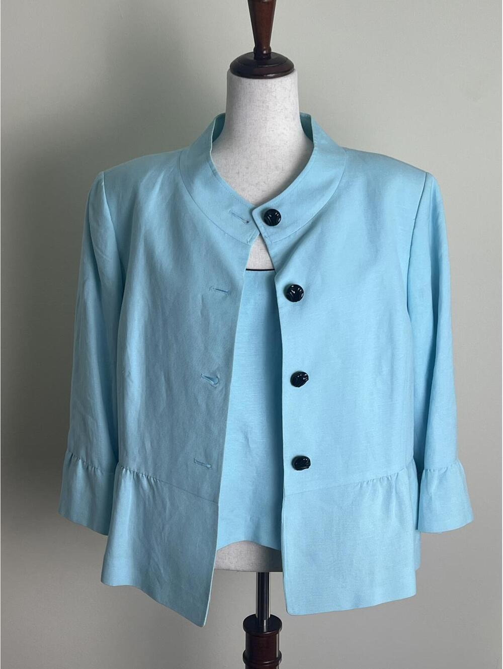 Tahari Arthur S. Levine Womens Linen Blend Blazer and Shell Set Size 18 Blue
